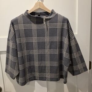 NWT ANN TAYLOR Plaid Mock Neck Dolman Top L Cozycore Windowpane